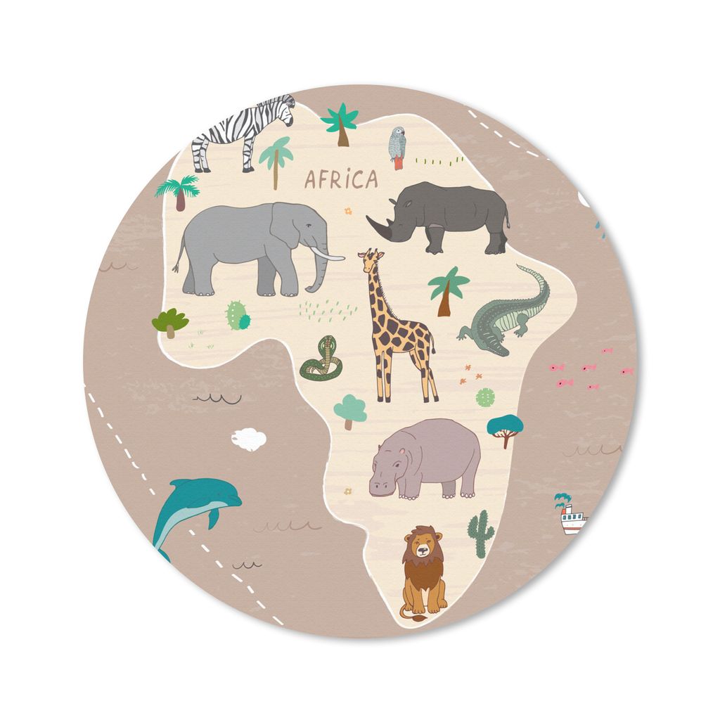 MuchoWow Mauspad Mousepad Tiere - Weltkarte - Kinder - Afrika - Jungen - Mädchen 40x40 cm - Mousepads - Maus Mat - Pad - Mausunterlage - Schreib...