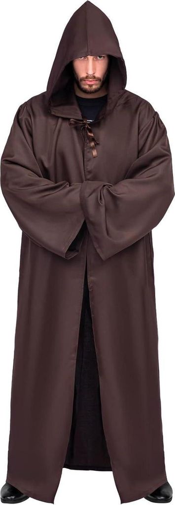 Umhang mit Kapuze Herren Robe Halloween Kostüm Braun S Produktbild 