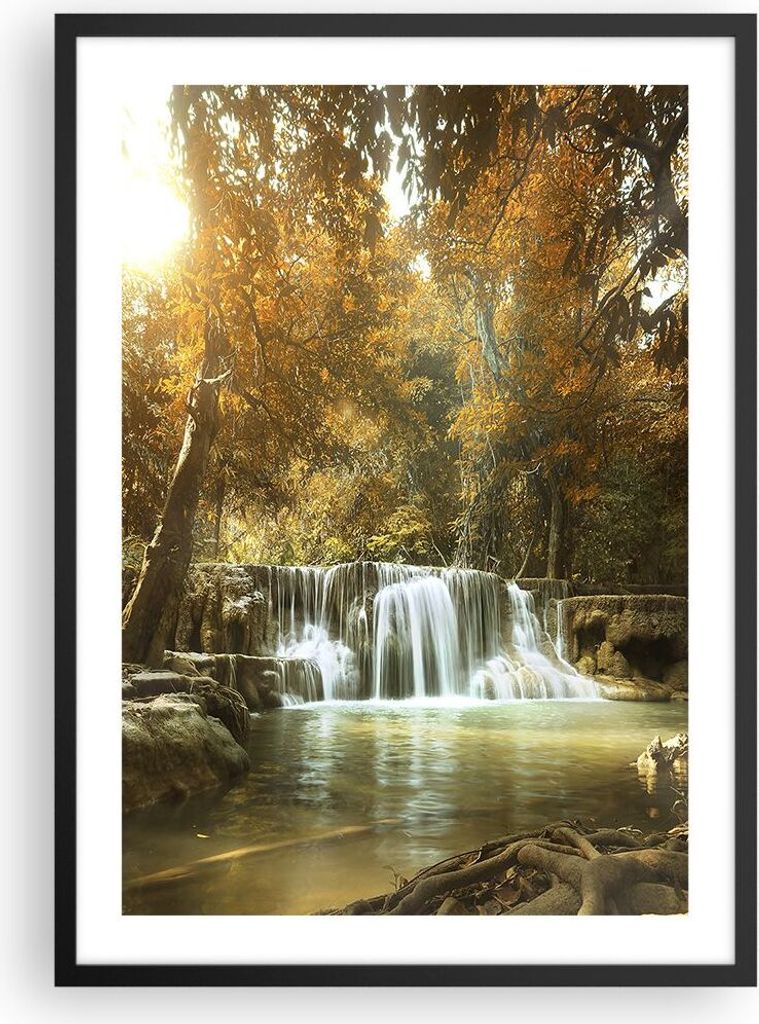 Gerahmtes Poster - Schwarzer Rahmen - Park Wasserfall Wasser - 50x70 cm - Wand Bild - Wanddeko - Wandbilder - Kunstposter - Wandposter - Bilderrahm...