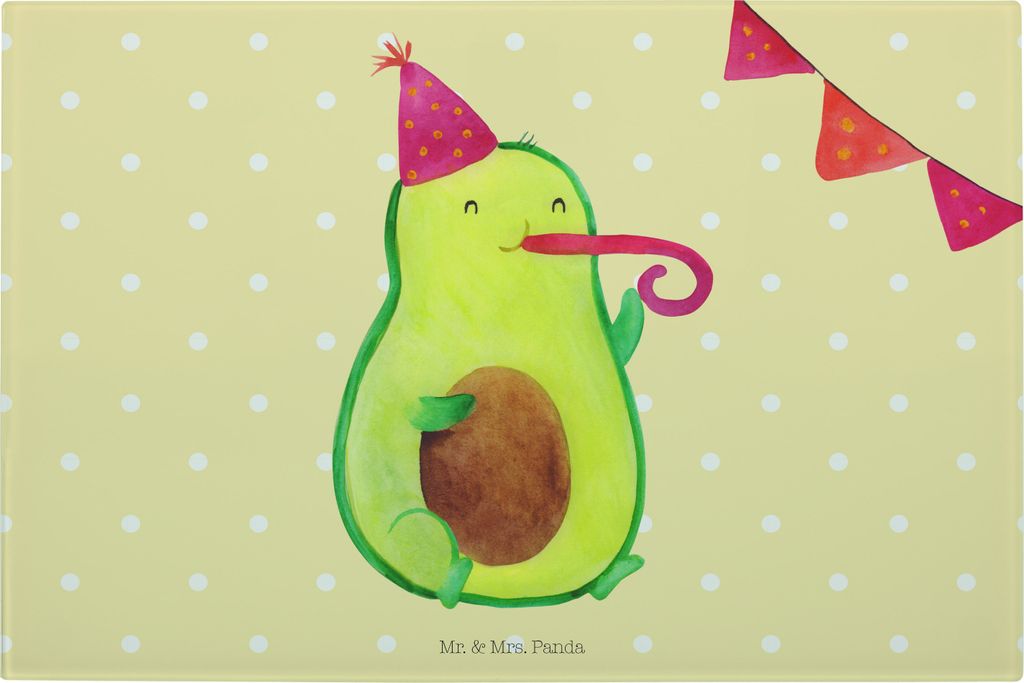 Mr. & Mrs. Panda Schneidebrett Glas Avocado Geburtstag - Gelb Pastell - Geschenk, Hackbrett, Schneidplatte, Schneideplatte, Party, Feier, Frucht, s...