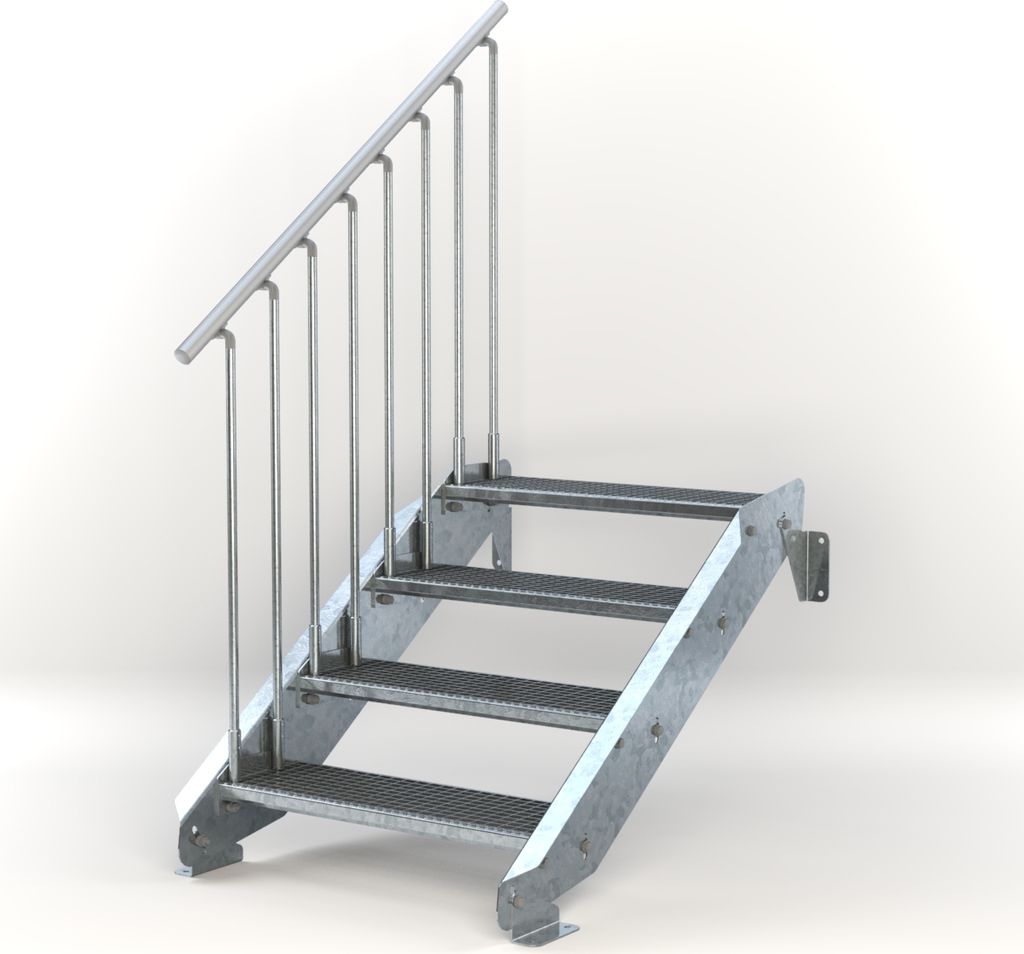Stahltreppe 4 Stufen bis Höhe 84 cm, Laufbreite : 80 cm Geländer links ST 1 (31 / 31 mm)