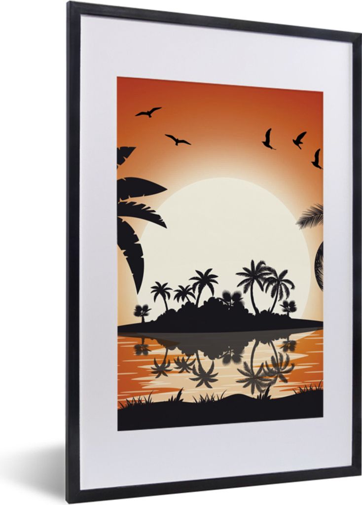 MuchoWow MuchoWow Gerahmtes Poster Sonne - Insel - Meer 40x60 cm - Poster mit zchwarzem Bilderrahmen - Poster in Rahmen