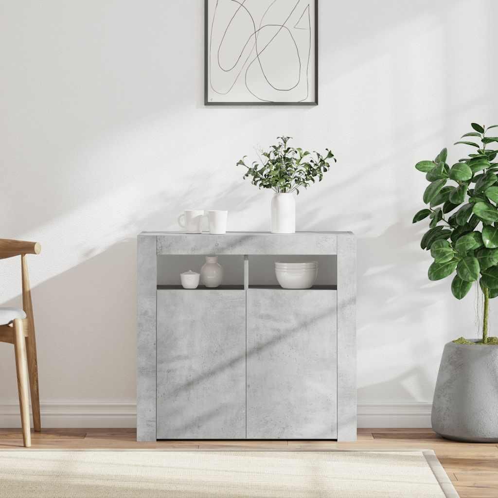 vidaXL Credenza con luci LED grigio cemento 80x35x75 cm Immagine del prodotto 