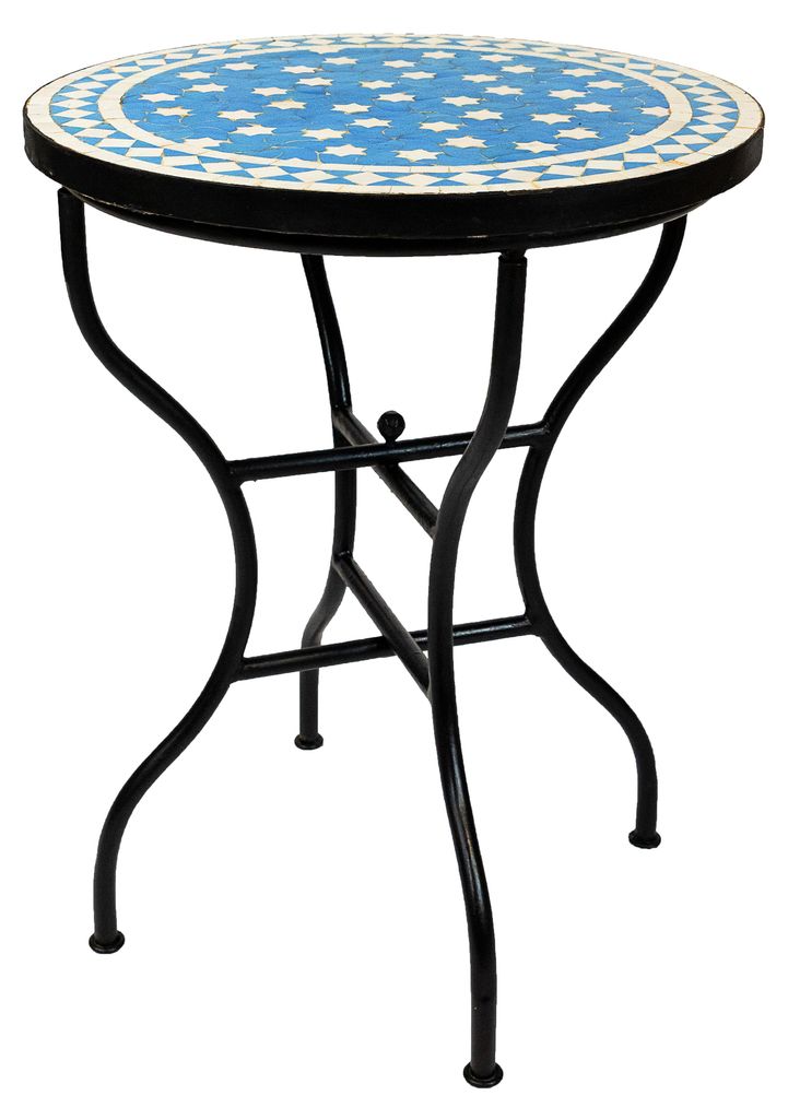 ORIGINAL Marokkanischer Mosaiktisch Bistrotisch ø 60cm Groß rund klappbar | Runder Kleiner Mosaik Gartentisch Mediterran | als Klapptisch für Ba...