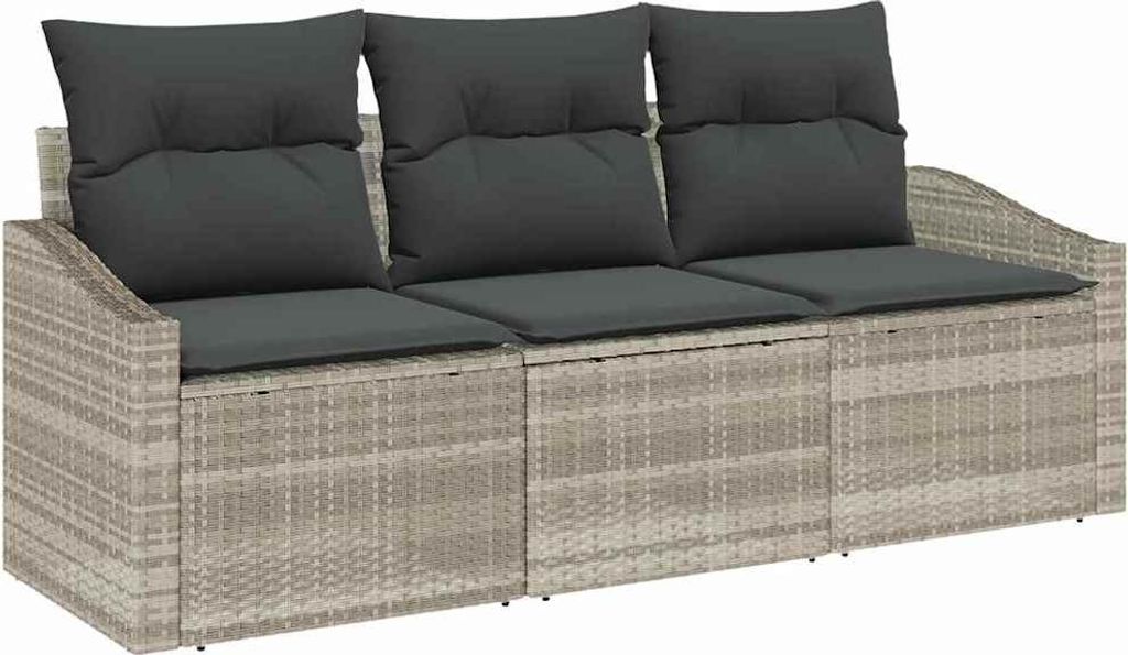 Sofa Set mit Kissen 3 pcs Hellgrau Poly-Rattan