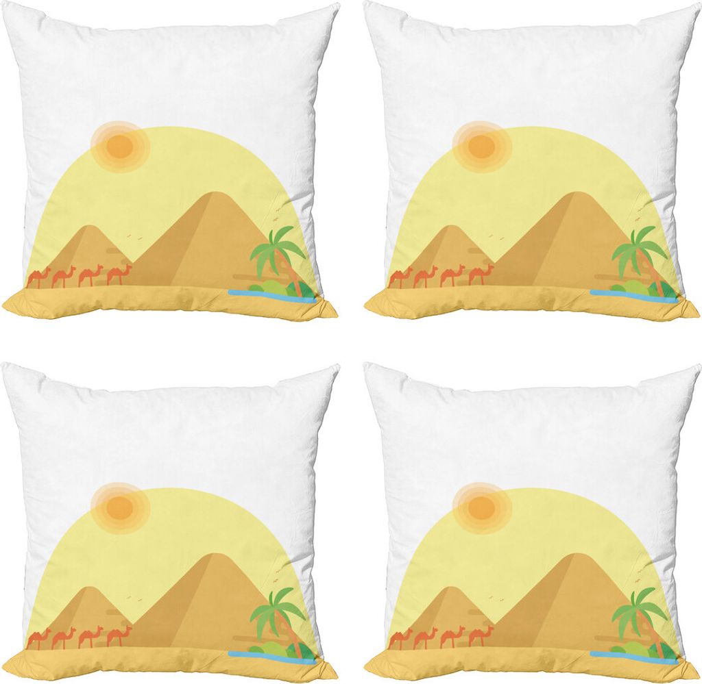 ABAKUHAUS Oase Kissenbezug Set (4 Stück), Karawane der Kamele Marschieren, Moderner Doppelseitiger Digitaldruck, 45 cm x 45 cm, Dunkler Senf Multi...