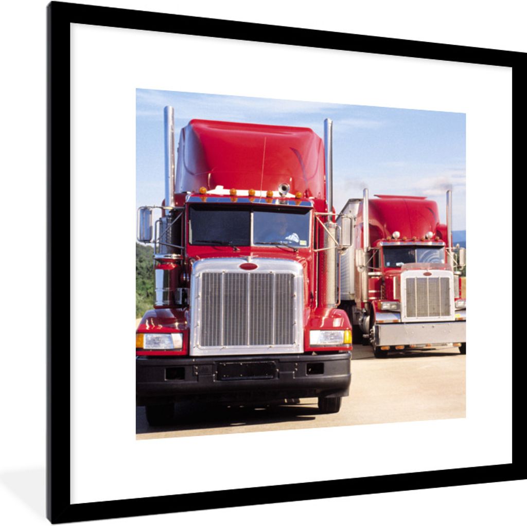 MuchoWow Gerahmtes Poster Lastwagen - Rot - Straße 40x40 cm - Poster mit Schwarzem Bilderrahmen Wandposter Rahmen Foto Bilder - Poster - Plakat ...