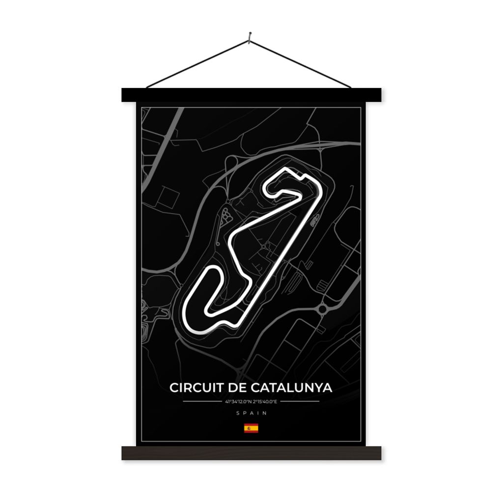 MuchoWow Textilposter F1 - Rennstrecke - Circuit de Barcelona-Catalunya - Rennstrecke - Spanien - Schwarz 40x60 cm mit schwarzem Rahmen - Wanddek...