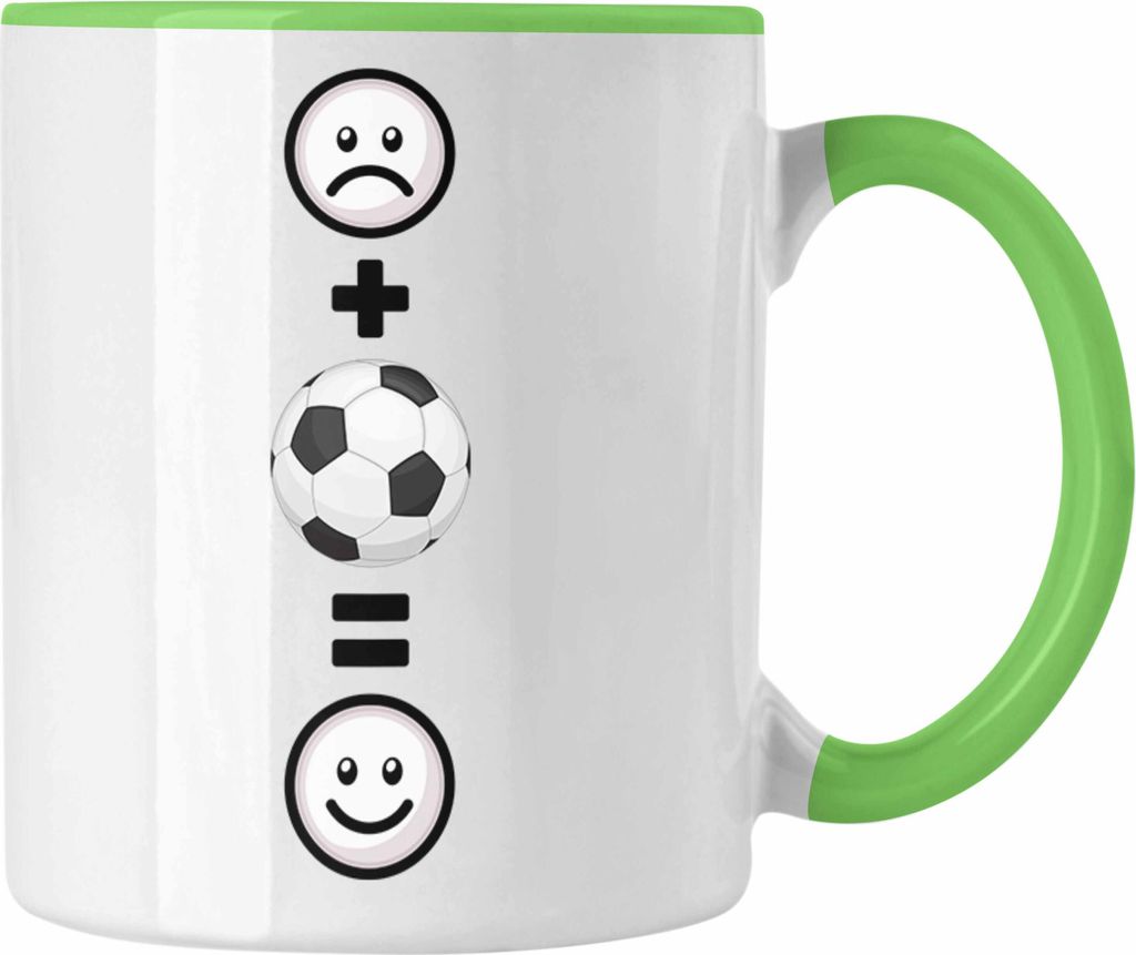 Trendation - Fußball Tasse Geschenk für Fußballspieler Trainer :( + Fußball = :) Lustige Geschenkidee Geburtstag (Grün)