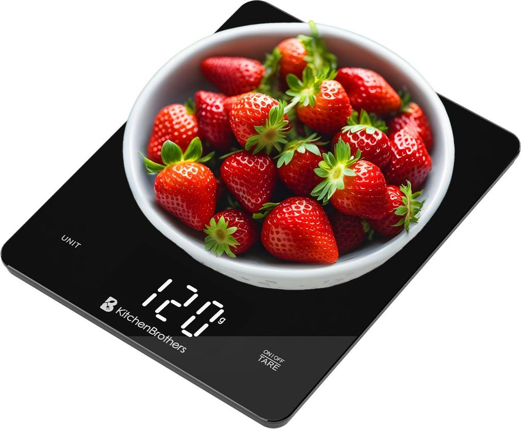 KitchenBrothers Küchenwaage - Digitale Küchenwaage - 1 g bis 10 kg - Glas/Schwarz