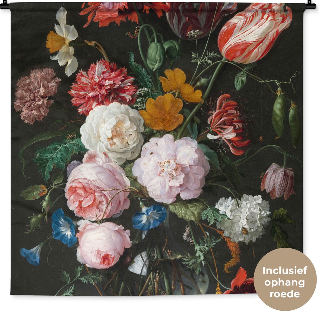 MuchoWow Wandteppich Wandbehang Stilleben mit Blumen in einer Glasvase - Gemälde von Jan Davidsz. de Heem 150x150 cm Tapisserie Dekoration Wandt...