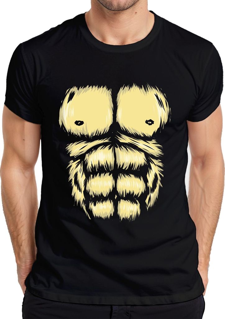 Gorilla Fell Sixpack Brust Muskel Halloween Karneval Kostüm Herren T-Shirt, Schwarz, 3XL