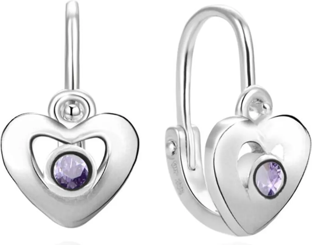 Puces d'oreilles enfant en argent 925 et pierre violette ronde