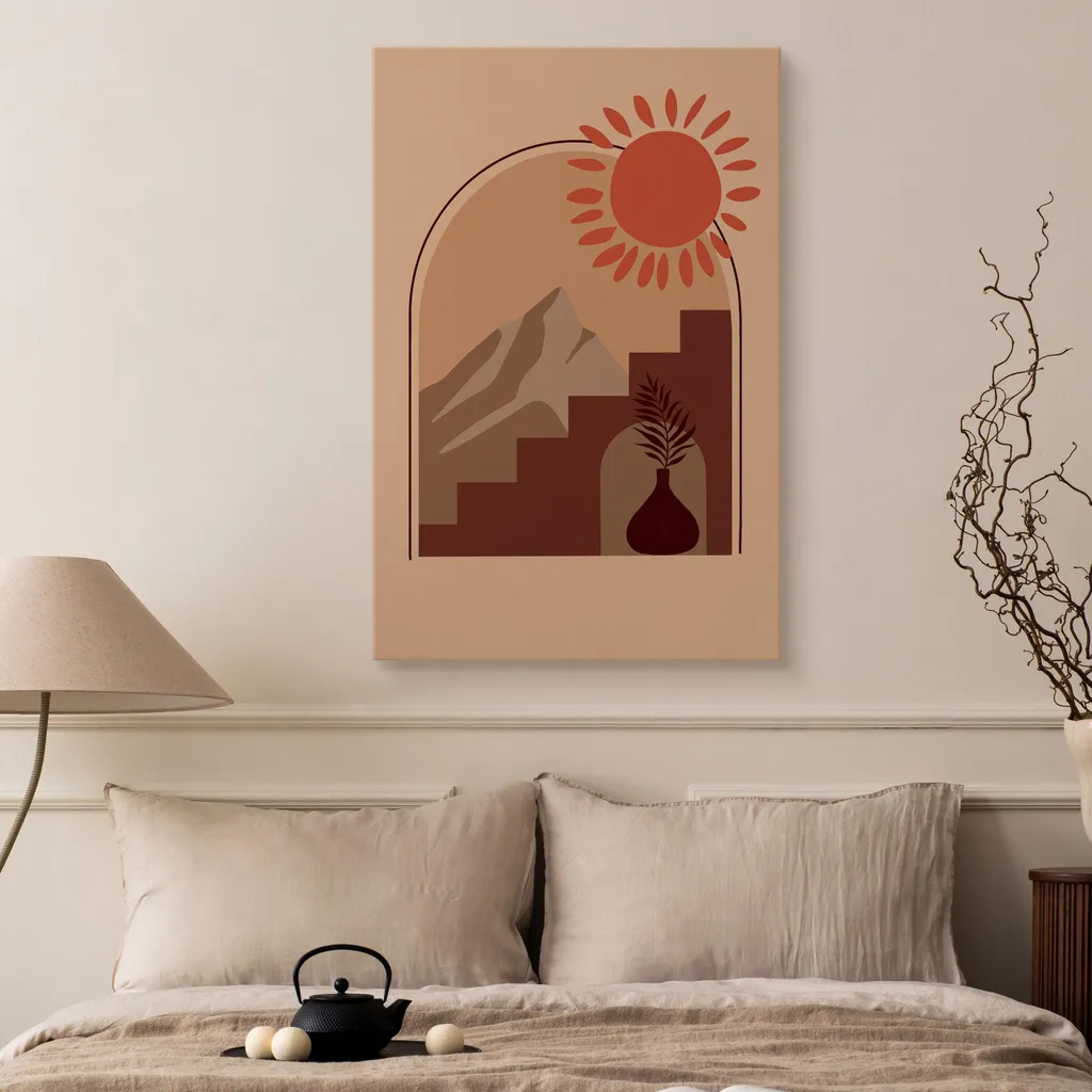 Muralo Tela Boho Chic 70x100 - Sole Astratto e Foglie per Interni - 5