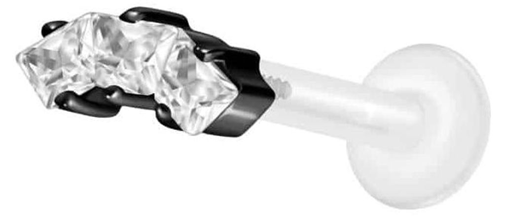 Ohrpiercing, Nasenpiercing PTFE Labret mit Innengewinde + Titan-Aufsatz EINGEFASSTE KRISTALLTRAPEZE Schwarz Stablänge: 6mm | Stabstärke: 1,6mm | ...