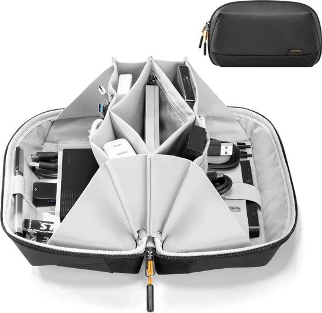 Organiseur de câbles et gadgets pour PC portable, disque dur et USB noir