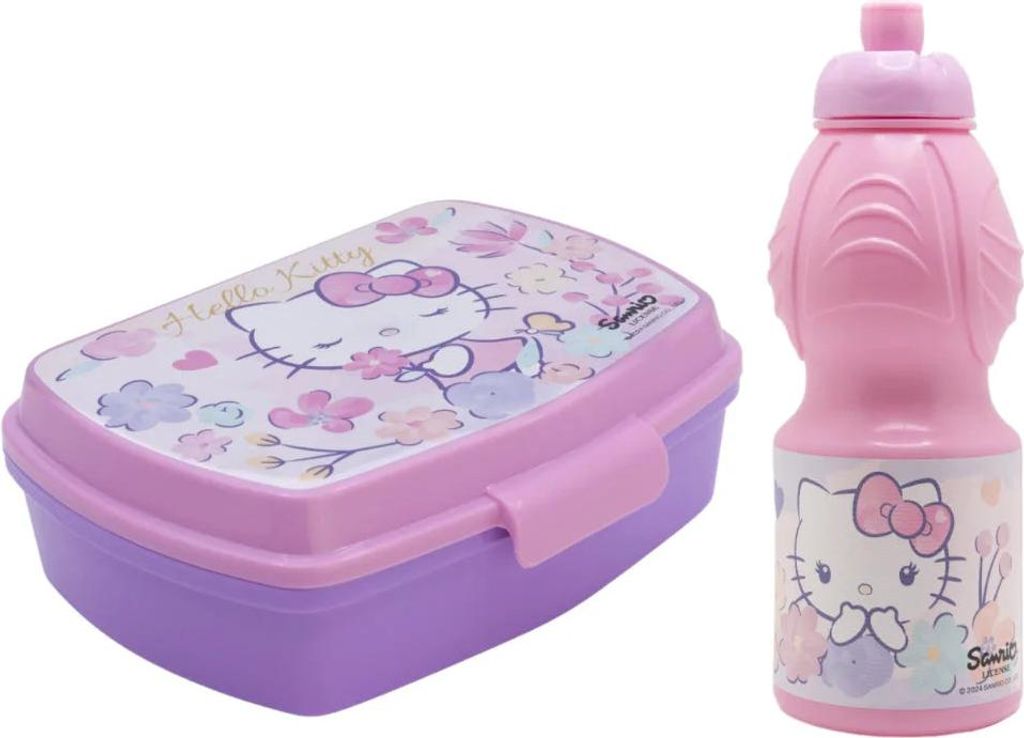 Hello Kitty 2 tlg. Lunch Set Lunchbox Brotdose Trinkflasche Produktbild 