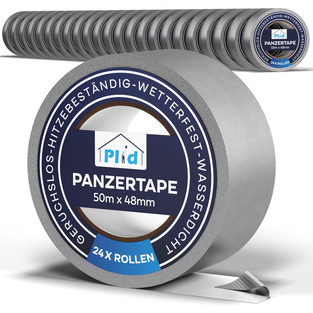 Plid Panzertape silber á 50m x 48mm [wasserfest] - Extra Starkes Gewebeband Gaffa Tape - Wasserfestes Klebeband - Innen & Außen - Panzerband