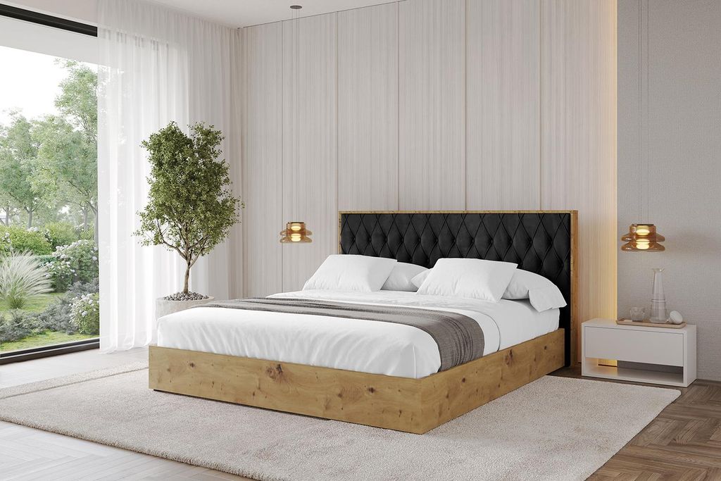 ALTDECOR Polsterbett mit Bettkasten - ENZO5 - 200x200 Schwarz Casablanca- Bett mit Matratze H3/H4, Kopfteil, Boxbett, Doppelbett mit Stauraum