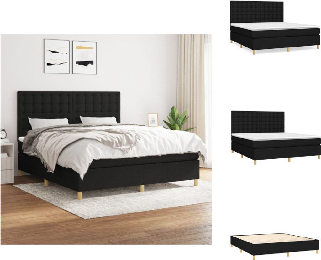 vidaXL Boxspringbett mit Matratze Schwarz 180x200 cm Stoff - Betten & Bettgestelle