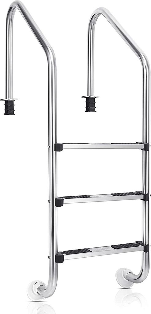 GOPLUS Edelstahl-Poolleiter, 3-stufige Schwimmbadleiter, Einstiegsleiter mit rutschfesten Stufen, bis 150 kg belastbar, stabil & robust, 63 cm × 5...