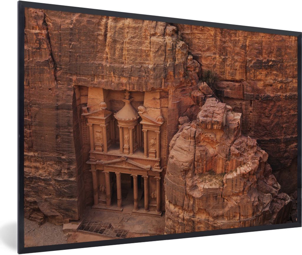 MuchoWow Gerahmtes Poster Antiker, aus Sandstein gehauener Tempel in Petra in Jordanien 90x60 cm - Poster mit Schwarzem Bilderrahmen Wandposter R...