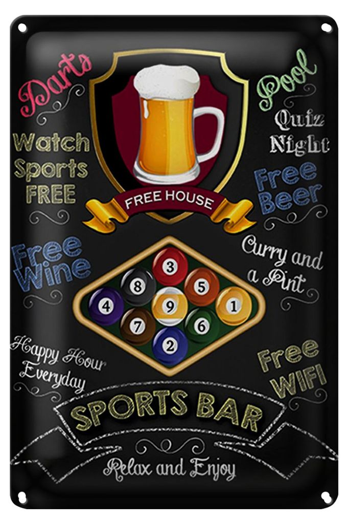 Blechschild Spruch 18x12cm sports bar Beer Billard Dekoration