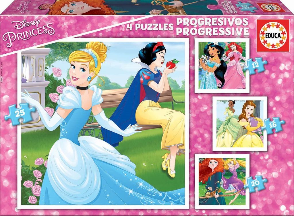 Educa Puzzle Disney Prinzessinnen Karton 12-16-20-25 Teile Kinderpuzzle