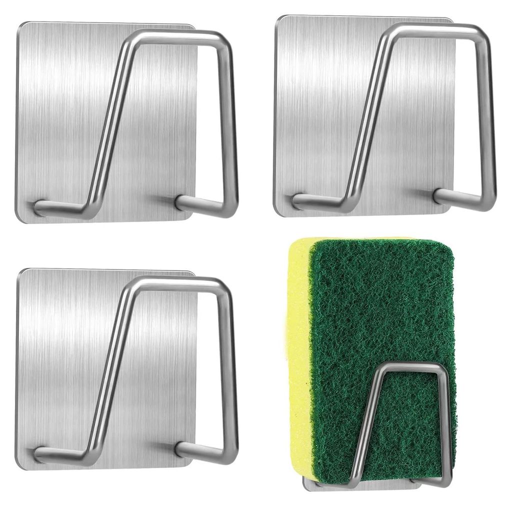 4-teiliges Set Schwammhalter für die Spüle, wandmontierbar, selbstklebend, wasserdicht für Geschirrtücher und Topfdeckel, Edelstahl