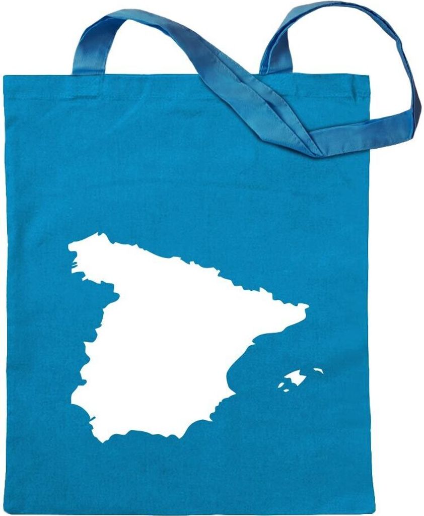 Kiwistar - Baumwolltasche - hellblau - Spanien Umriss Kontur - Tragetasche Stoffbeutel Umhängetasche Langer Henkel