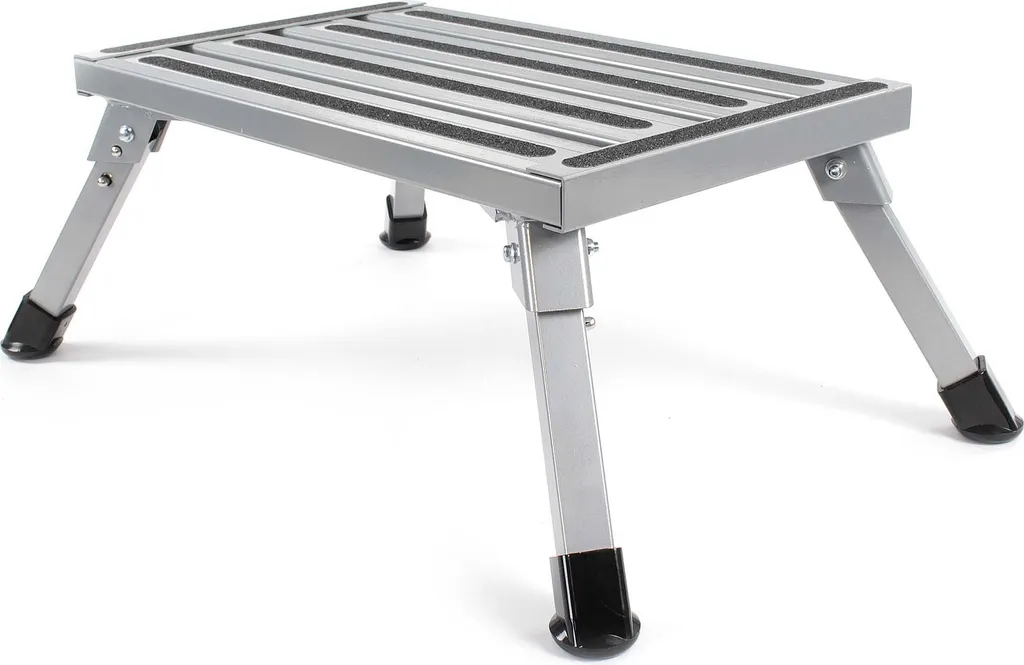 Escabeau de camping pliant Wiltec en alu charge 220kg plateau antidérapant