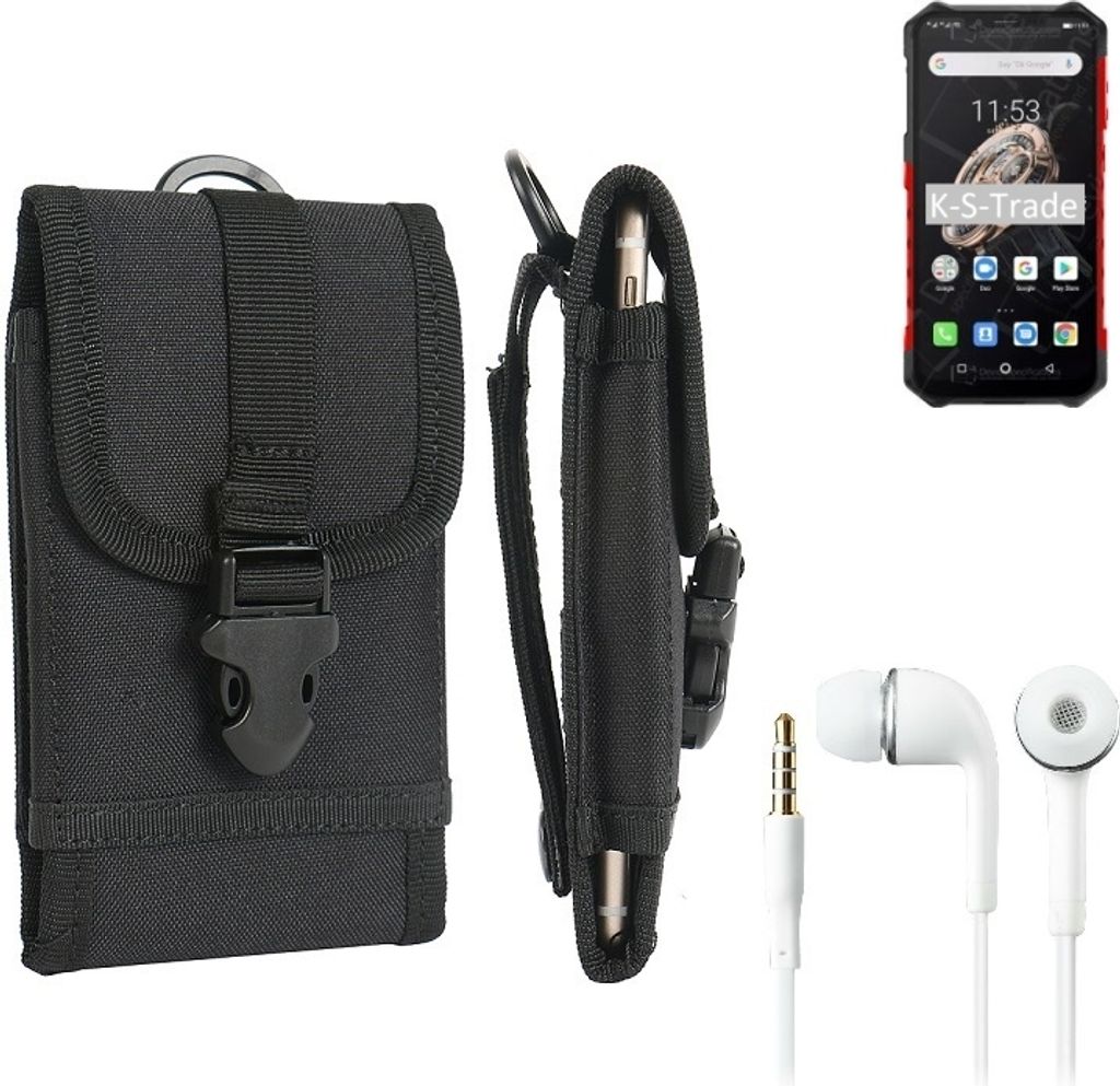 K-S-Trade Holster Schutz Hülle kompatibel mit Ulefone Armor 6S Gürteltasche Handy Hülle Tasche outdoor Seitentasche schwarz 1x + Kopfhörer