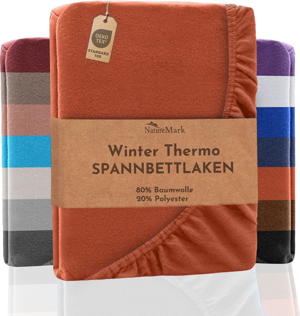 NatureMark Winter Thermo Fleece Spannbettlaken, Spannbetttuch in vielen Farben und Größen Bettlaken | 140 x 200 cm bis 160 x 200 cm - Terrakotta