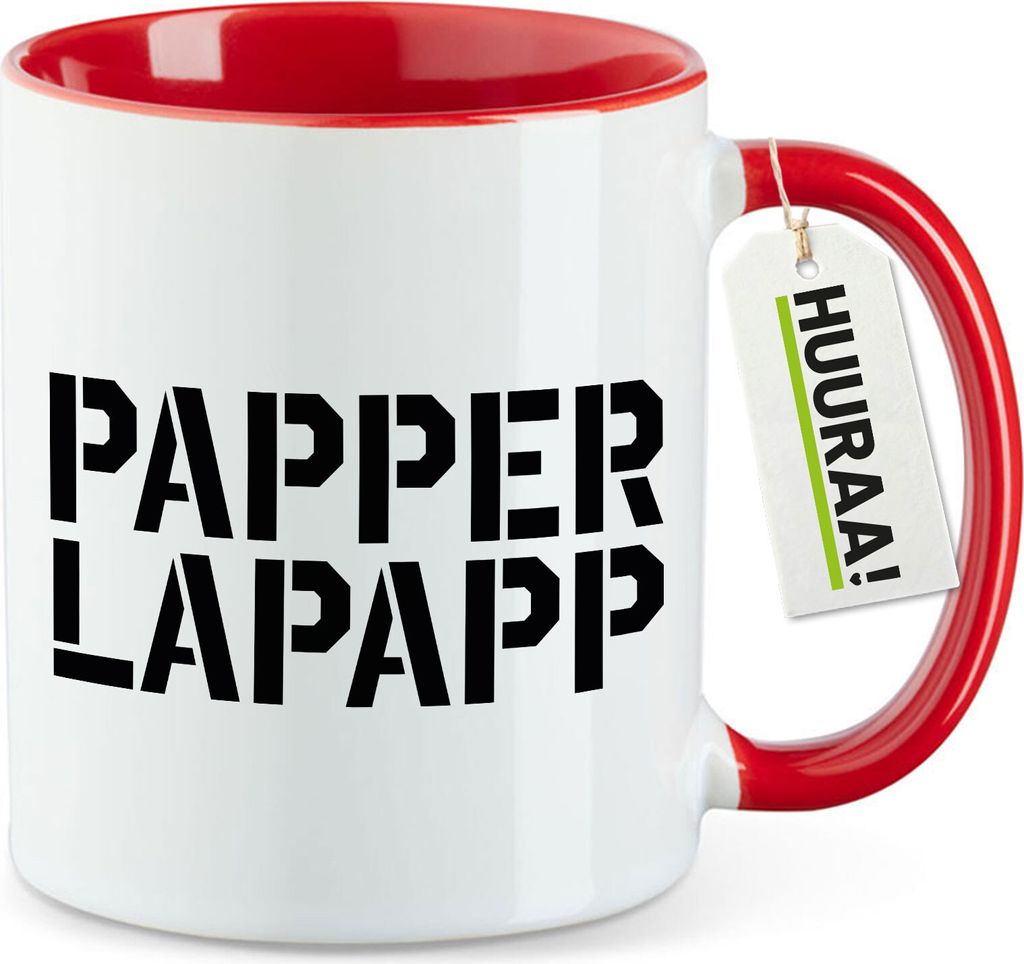 Huuraa Kaffeetasse Papperlapapp Schriftzug 330ml Rot Keramik Kaffeebecher Geschenkidee