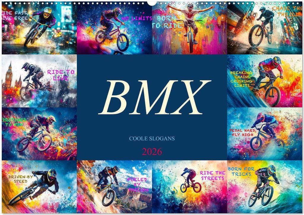 BMX - Coole Slogans (Wandkalender 2026 DIN A2 quer), CALVENDO Monatskalender