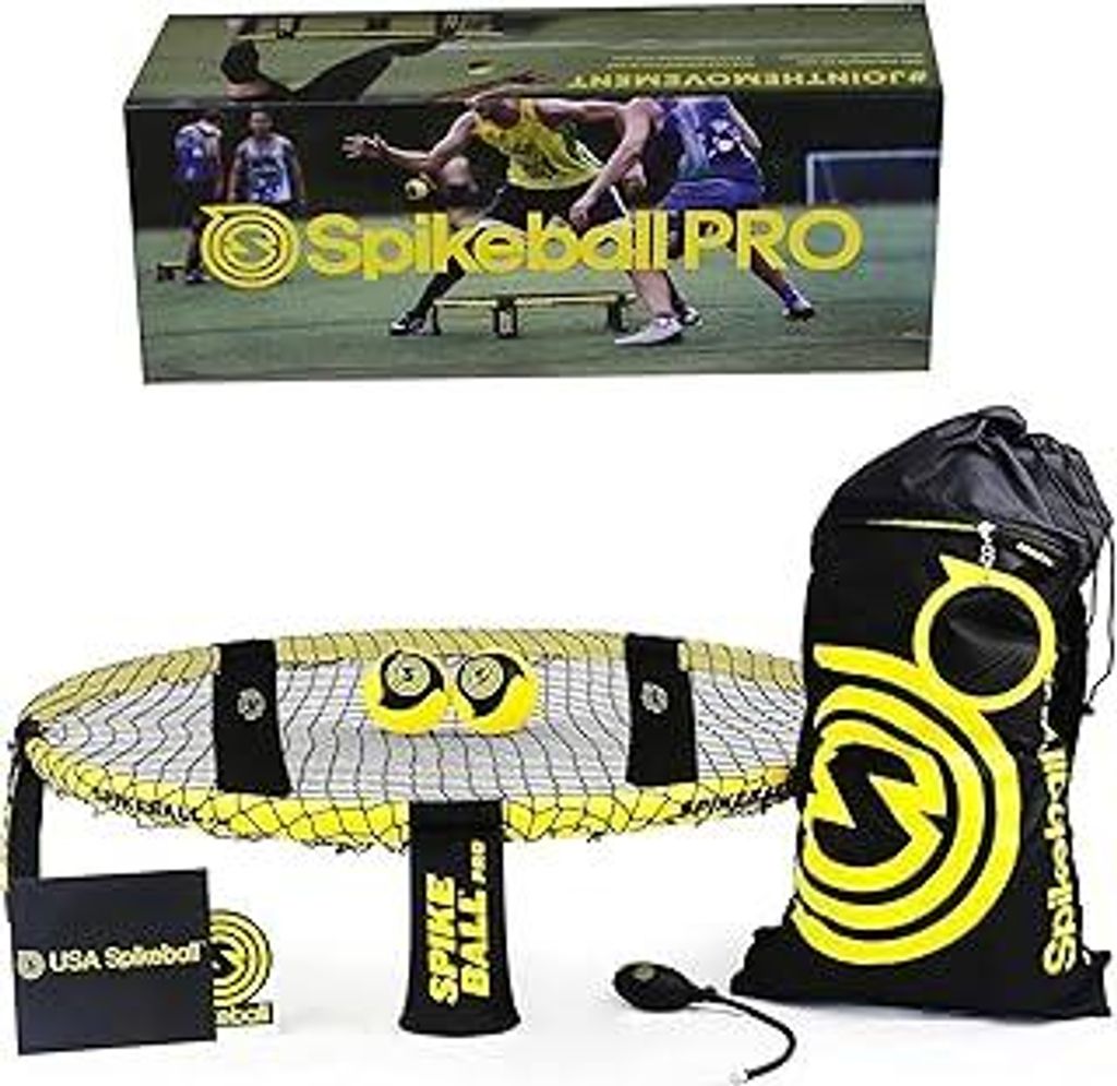 Spikeball Pro Kit (Tournament Edition) – inklusive verbessertem, stärkerem Spielnetz, neue Bälle für mehr Spin, tragbare Ballpumpenanzeige, Ru...