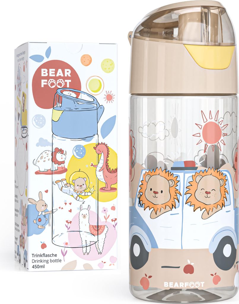 Trinkflasche Kinder 450ml, leichte Tritan Wasserflasche, BPA frei, auslaufsicher, Kohlensäure geeignet, spülmaschinenfest, Jungen, Mädchen - Pol...