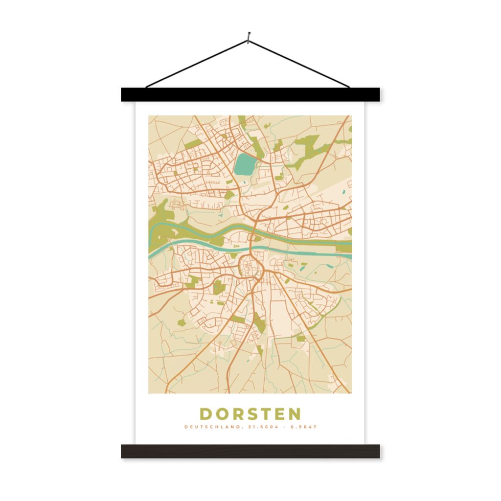 MuchoWow Textilposter Dorsten - Karte - Stadtplan - Vintage 60x90 cm mit schwarzem Rahmen - Poster Wohnzimmer