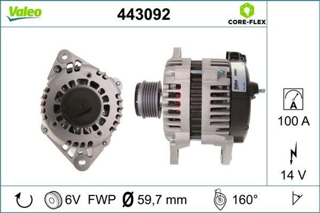 VALEO 443092 Lichtmaschine Generator LiMa 100A 14V für OPEL Corsa D Schrägheck (S07) ZAFIRA B (A05) Meriva A (X03) Astra H Caravan (A04) Meriva B