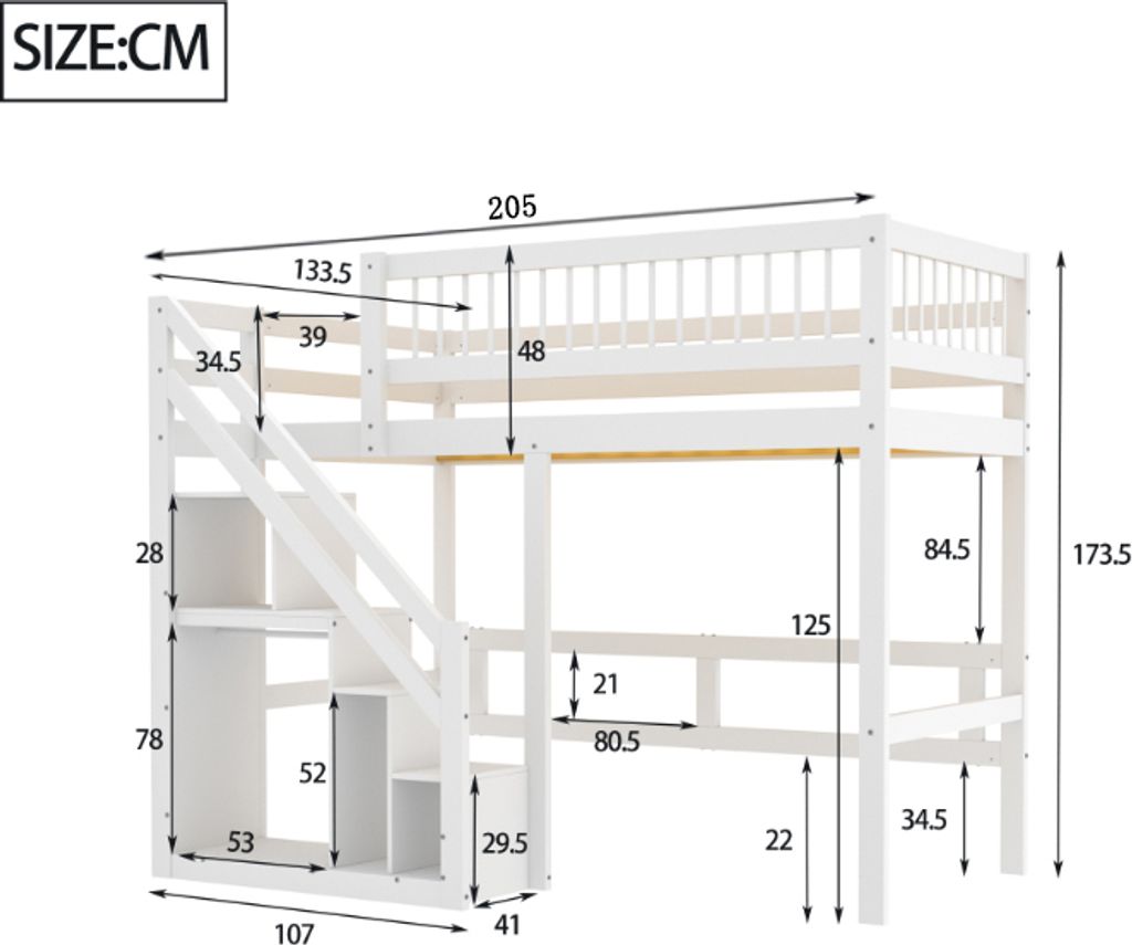 Merax Etagenbett 90x200cm mit Treppe und Stauraum, Hochbett Produktbild 4