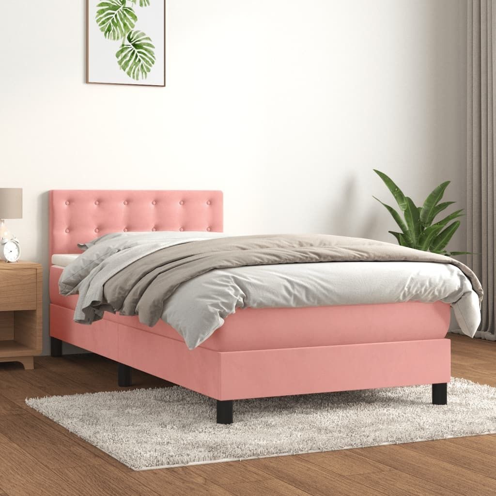 vidaXL Boxspringbett mit Matratze Rosa 90x200 cm Samt - Boxspringbett - Boxspringbetten - Bett - Schlafzimmermöbel