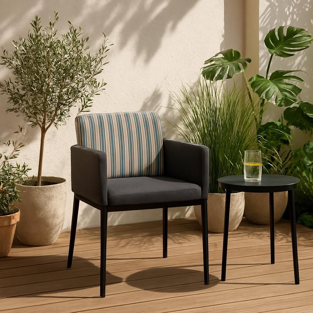 Schwarzer Garten und Terrassenstuhl Paris Luxury Streifen 2er Set für das Patio BAHAMA
