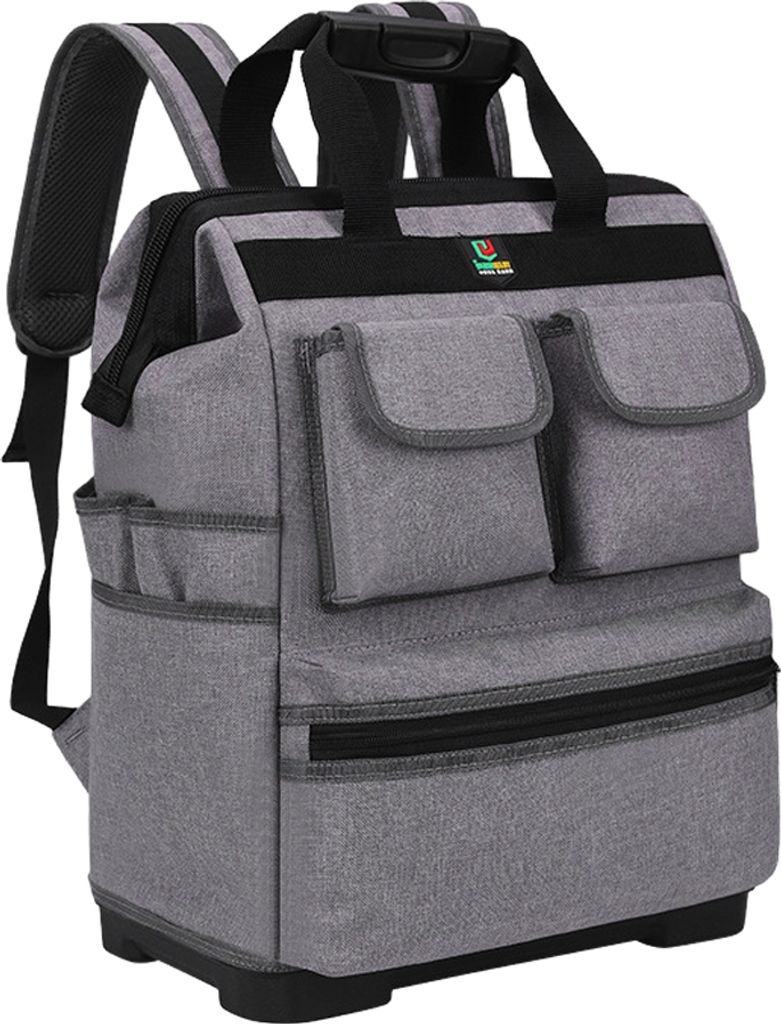 Grau mit Kunststoffboden Multifunktionale Werkzeugtasche Für Elektriker, Klempner, HVAC, Kabelreparateure, Atmungsaktive Gepolsterte Rückenstütz...