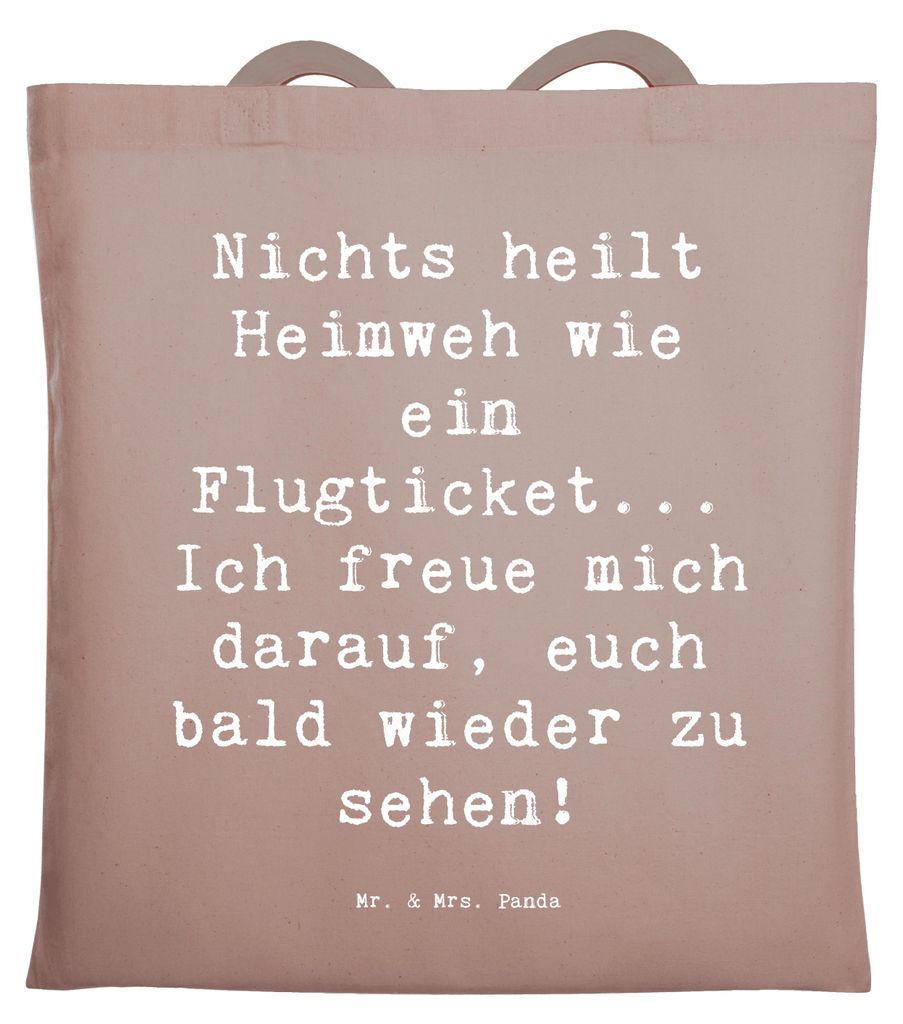 Mr. & Mrs. Panda Schultasche Spruch Heimweh Ticket - Braun Pastell - Geschenk, Trost, Geborgenheit, Motivation, Uni Tasche, Heimat, Gefühl, Laptop...