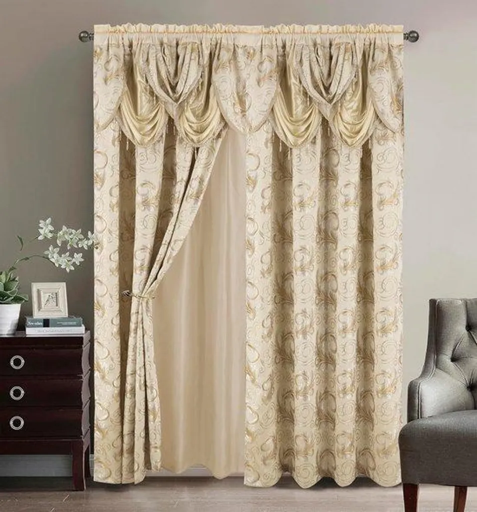 Rideau beige grande largeur 290x213 cm en textile souple facile à poser