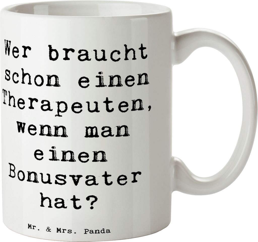 Mr. & Mrs. Panda Keramikbecher Spruch Bonusvater Liebe - Weiß - Geschenk, Pott, emotionale Unterstützung, Becher, persönlicher Berater, Trinkbec...