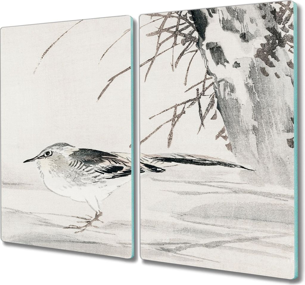 Coloray Kochplattenabdeckung Herdabdeckplatte 2x30x52 cm Hackbrett Schneidebrett Küchenbrett - Baum Tier Vogel Spatz