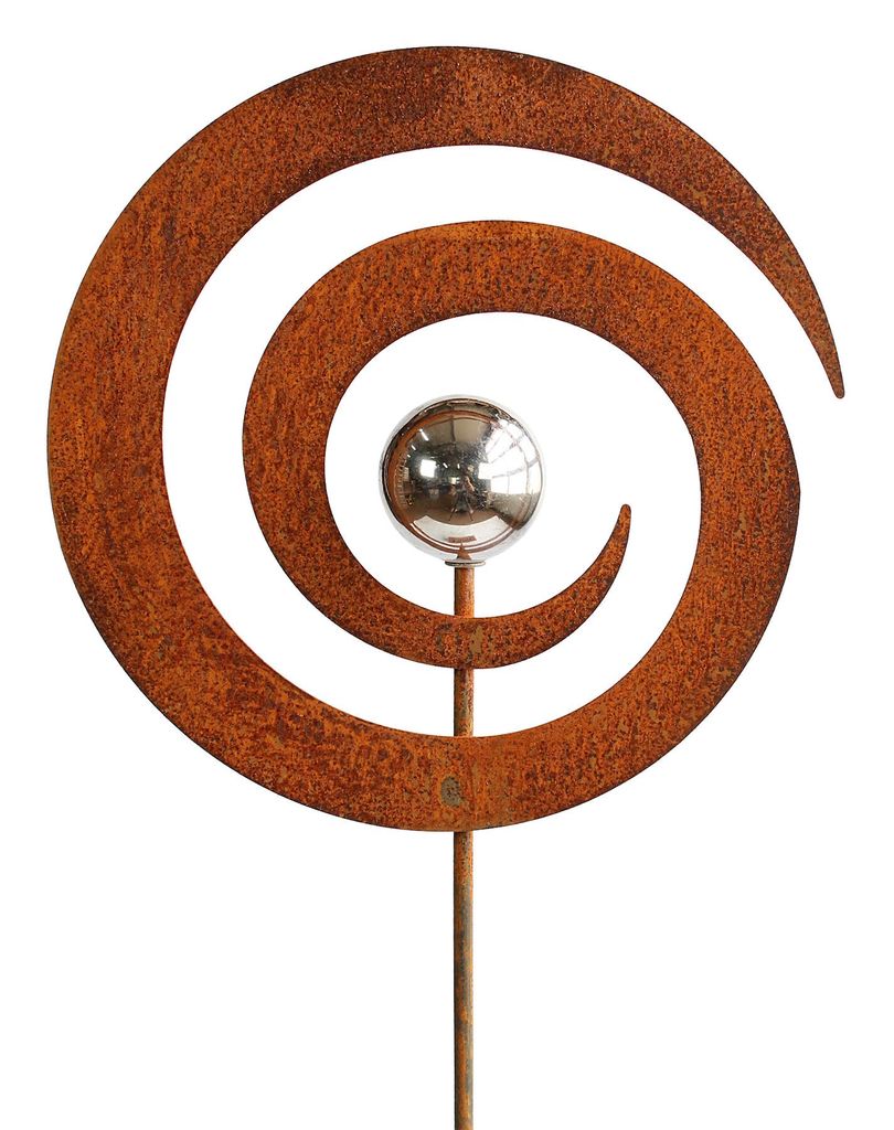 Rost Gartenstecker Spirale mit Edelstahlkugel 114 cm Produktbild 