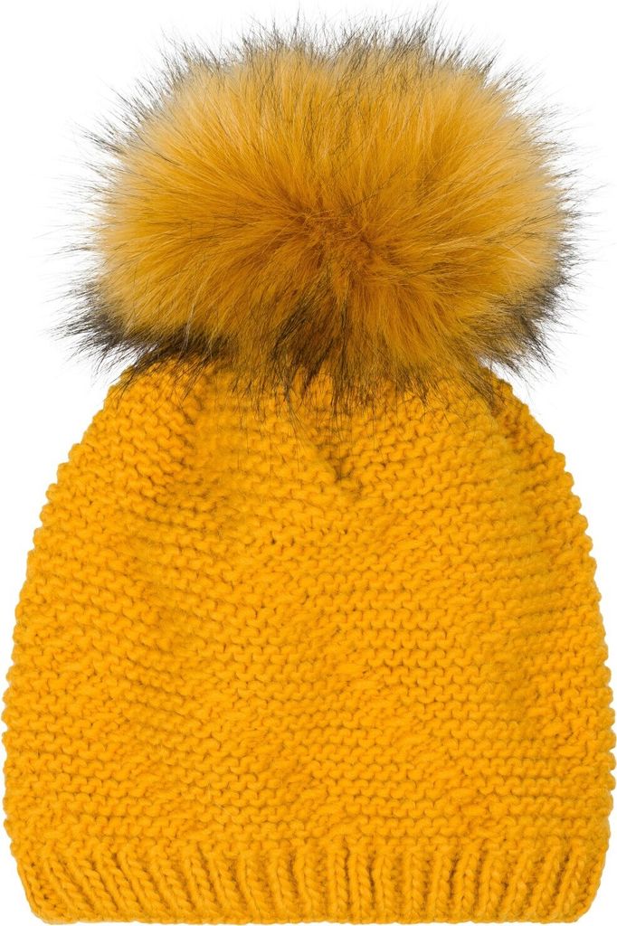 styleBREAKER Uni Einfarbige Strick Bommelmütze fein gestrickt mit Fleece Futter, Winter Fellbommel Mütze 04024175