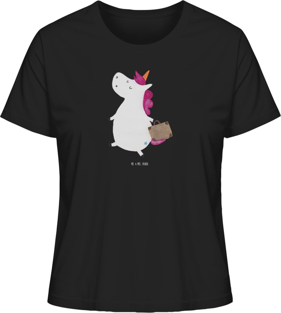 Mr. & Mrs. Panda Oberteil Damen Einhorn Koffer Größe S - Schwarz - Geschenk, Basic Shirt, Unicorn, Kurzarmshirt, T-Shirt, Abenteuer, Verreisen, E...